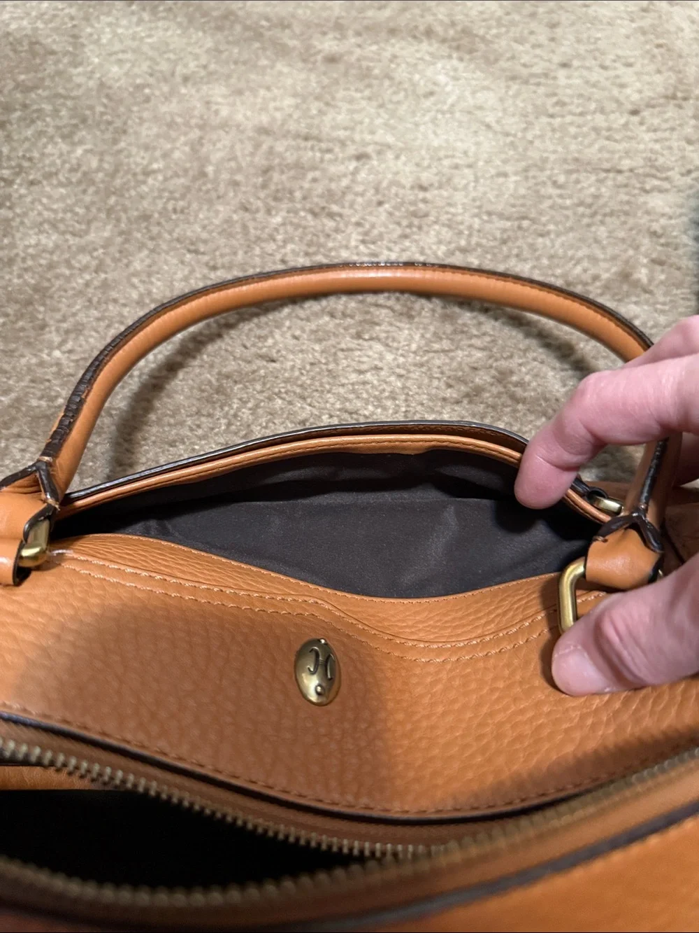 Cole Haan Pebbled Leather Top-Handle Satchel in Tan